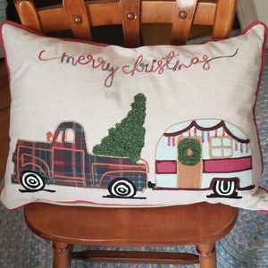 Embroidered Christmas Pillow with Truck & Trailer